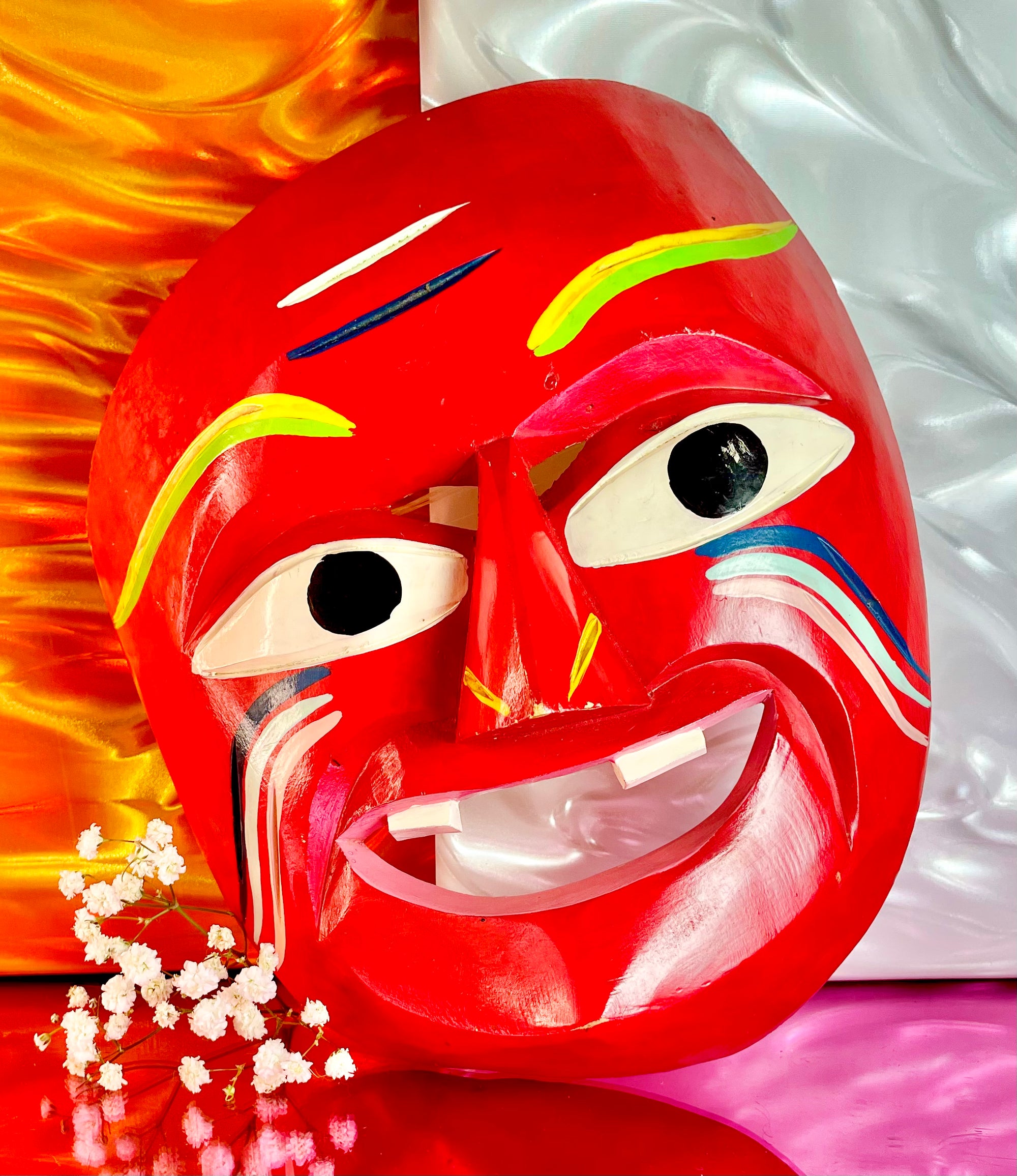 Red Smiling Dude Wooden Wall Mask