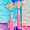 Pink and Gold Knot Tassel Earrings