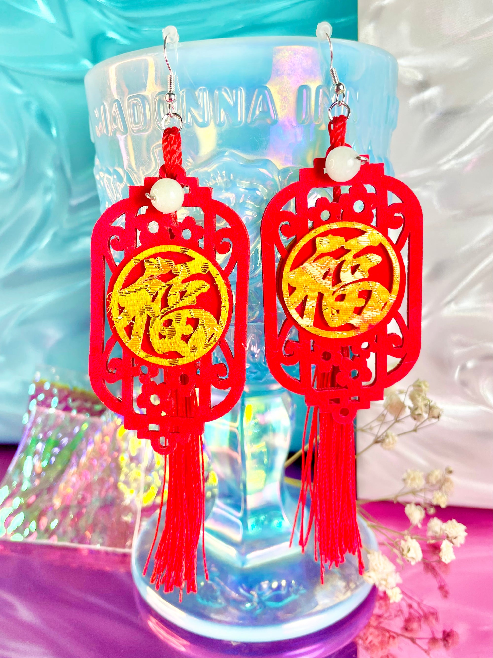 Tassel and Jade Red Lantern Earrings