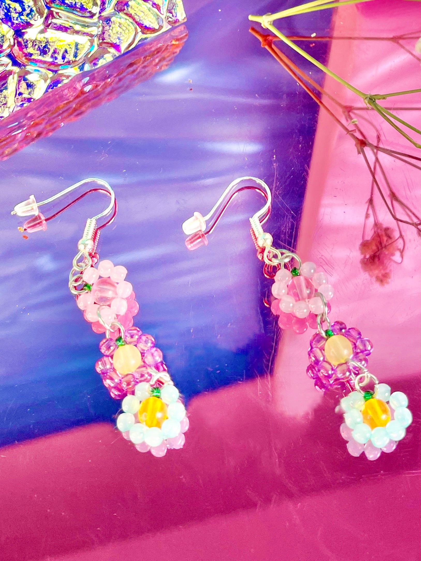 Hand-Made Pastel Floral Beaded Earrings