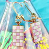 Gold Plated Checkered Earrings (Multiple Colors)