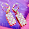 Gold Plated Checkered Earrings (Multiple Colors)