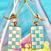 Gold Plated Checkered Earrings (Multiple Colors)