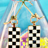 Gold Plated Checkered Earrings (Multiple Colors)