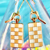 Gold Plated Checkered Earrings (Multiple Colors)