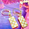 Gold Plated Checkered Earrings (Multiple Colors)