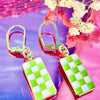 Gold Plated Checkered Earrings (Multiple Colors)