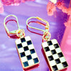 Gold Plated Checkered Earrings (Multiple Colors)