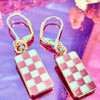 Gold Plated Checkered Earrings (Multiple Colors)