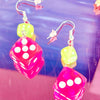 Hot Pink Dice Earrings