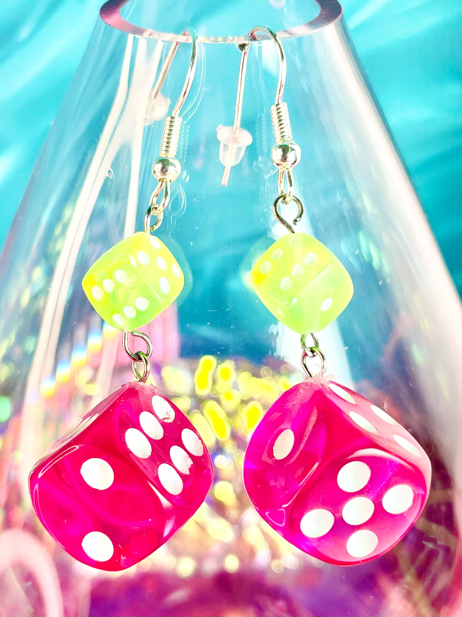 Hot Pink Dice Earrings