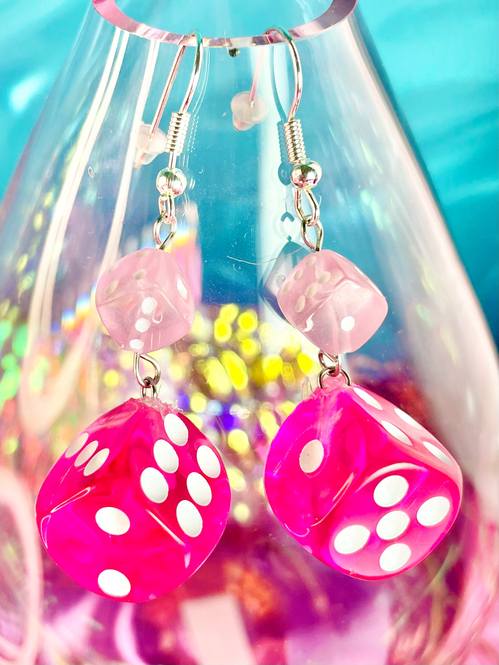 Hot Pink Dice Earrings