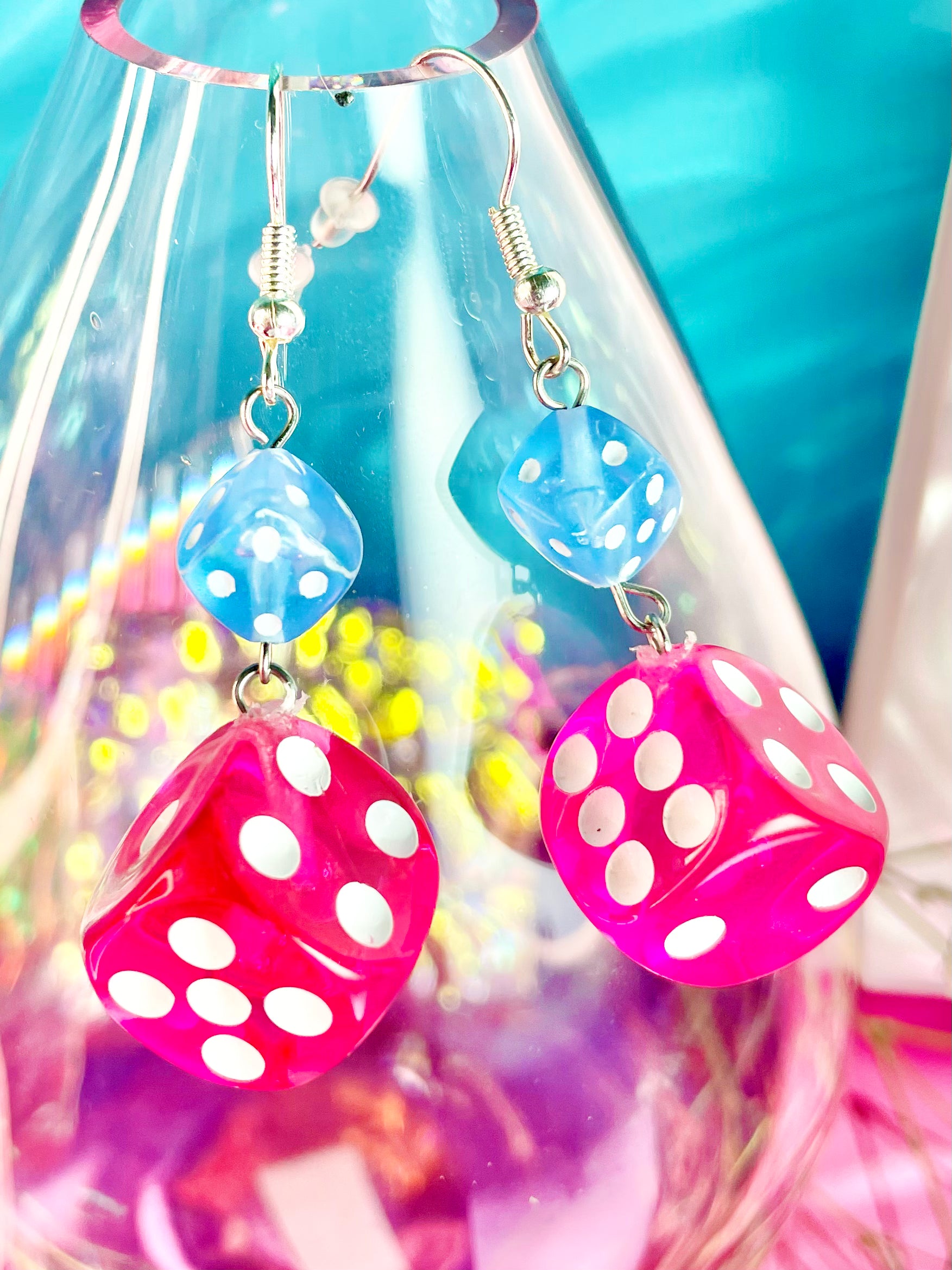 Hot Pink Dice Earrings