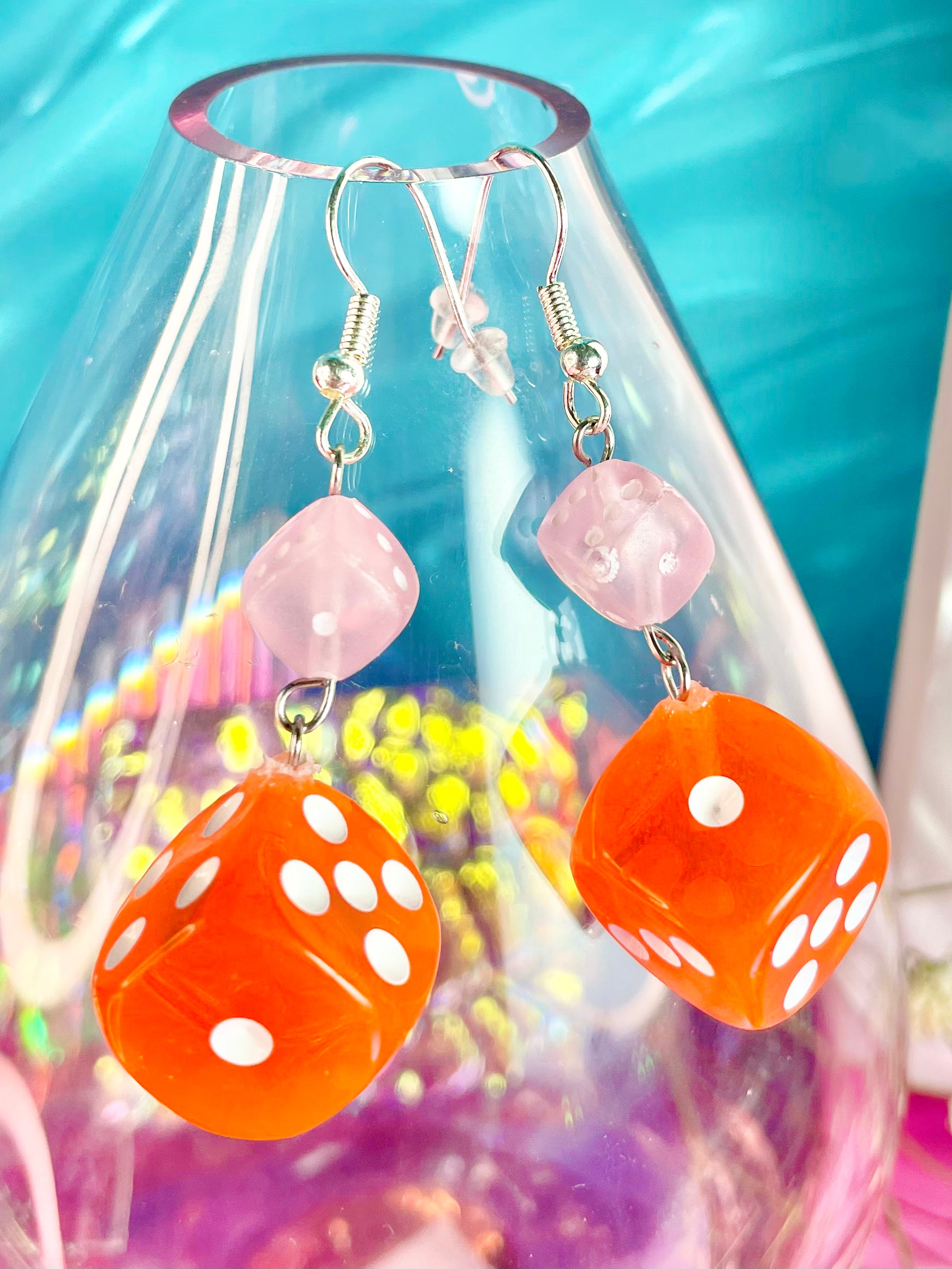 Orange Dice Earrings