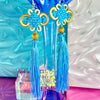 Blue and Gold Knot Tassel Earrings