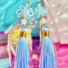 Blue Pan Chang Knot Mini Tassel Earrings