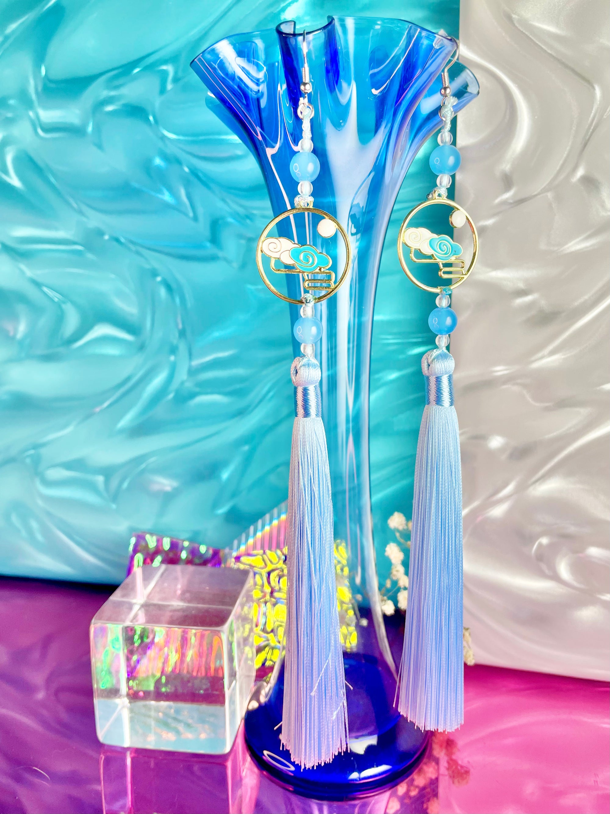 Blue Cloud Tassel Earrings