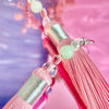 Green Jade & Pink Silk Tassel Earrings