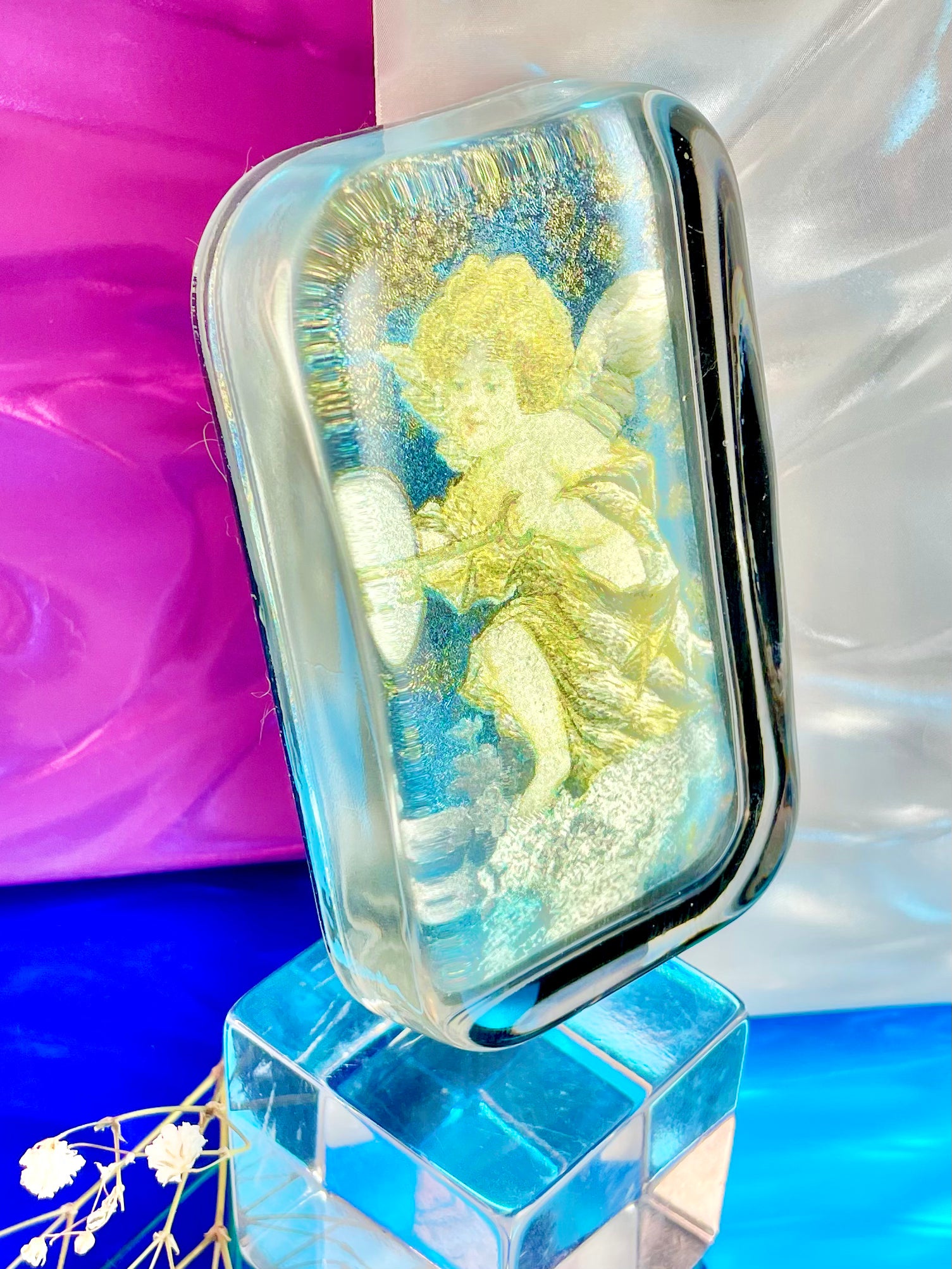 "Key to the Heart" Glass Cherub Paperweight