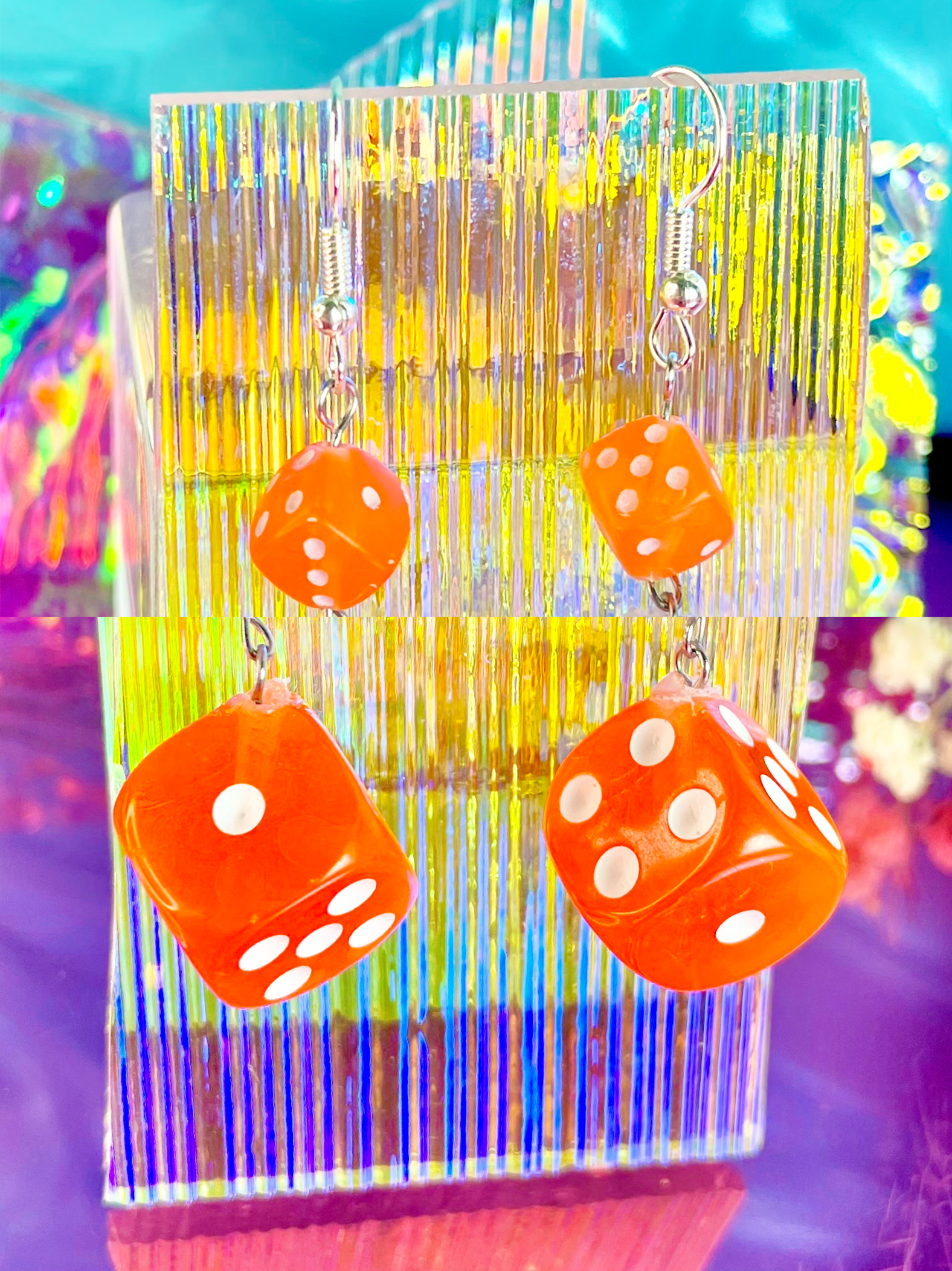 Orange Dice Earrings