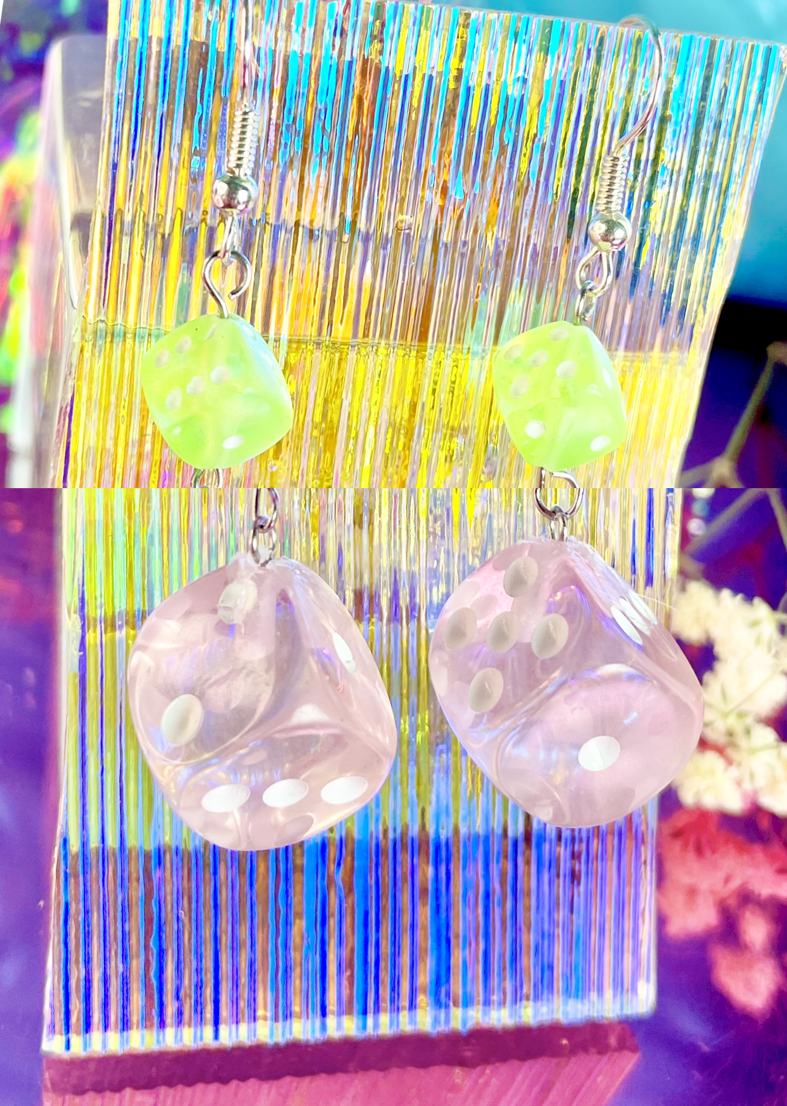 Sugar Pink Dice Earrings