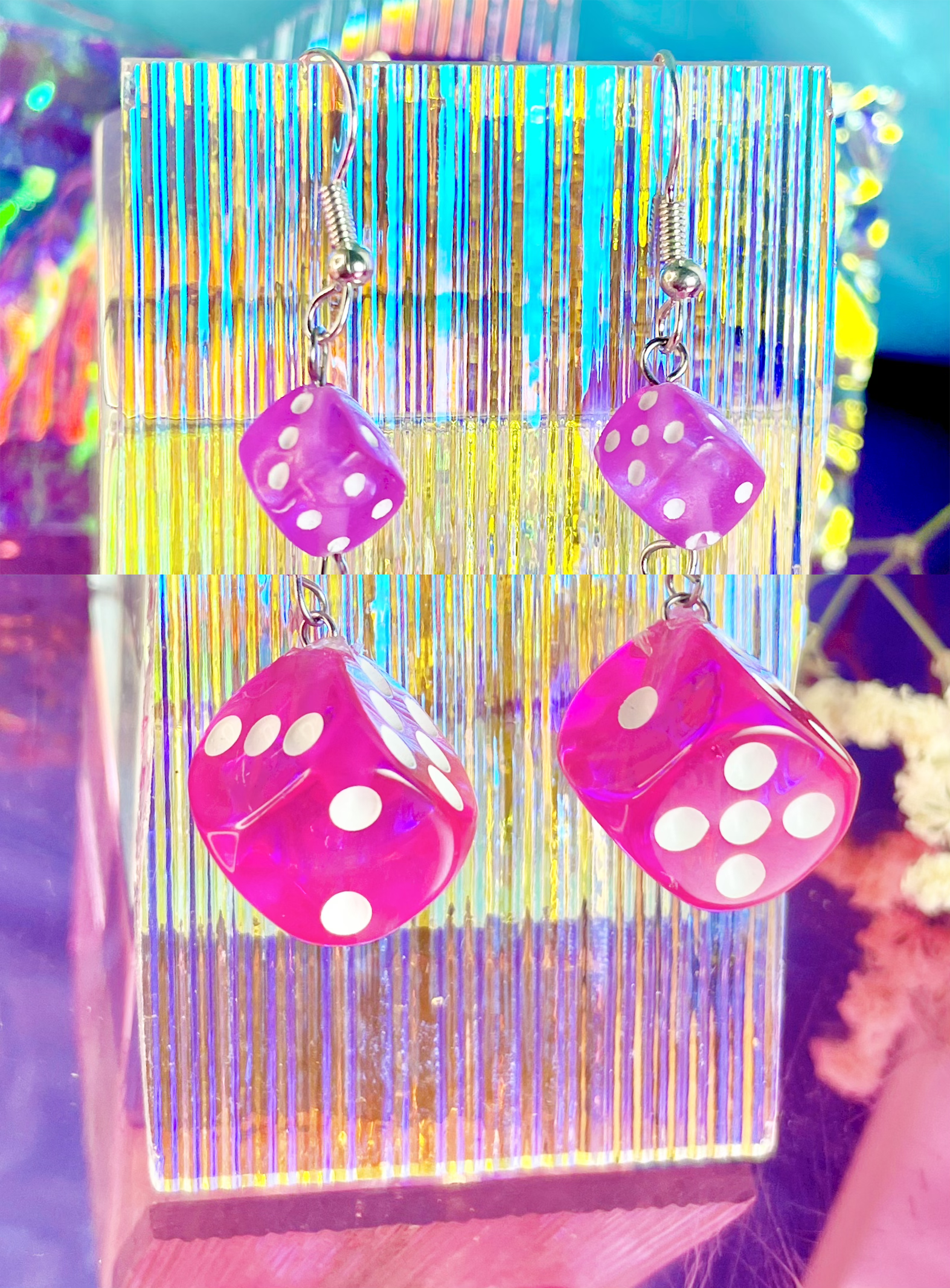 Hot Pink Dice Earrings