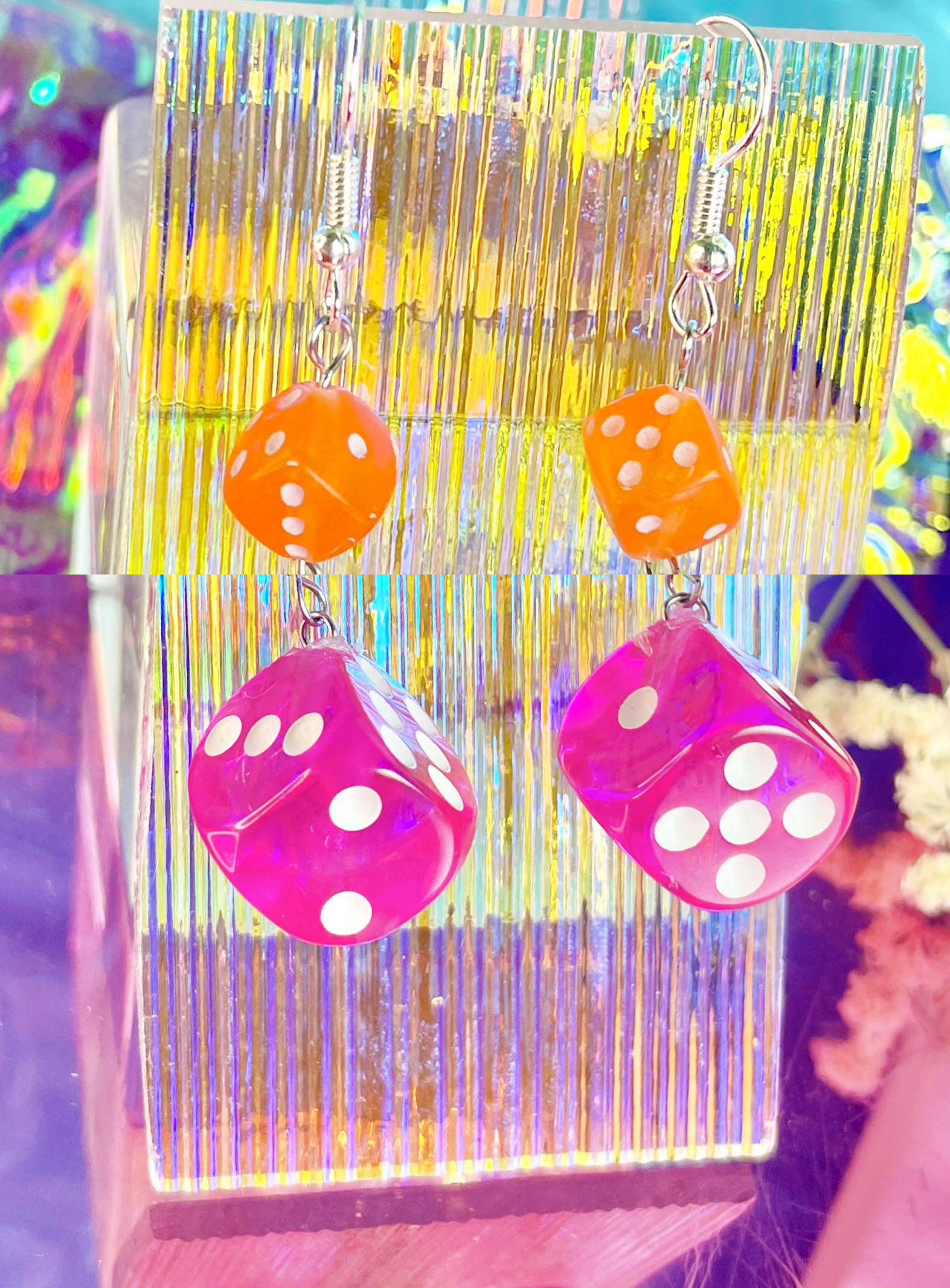 Hot Pink Dice Earrings