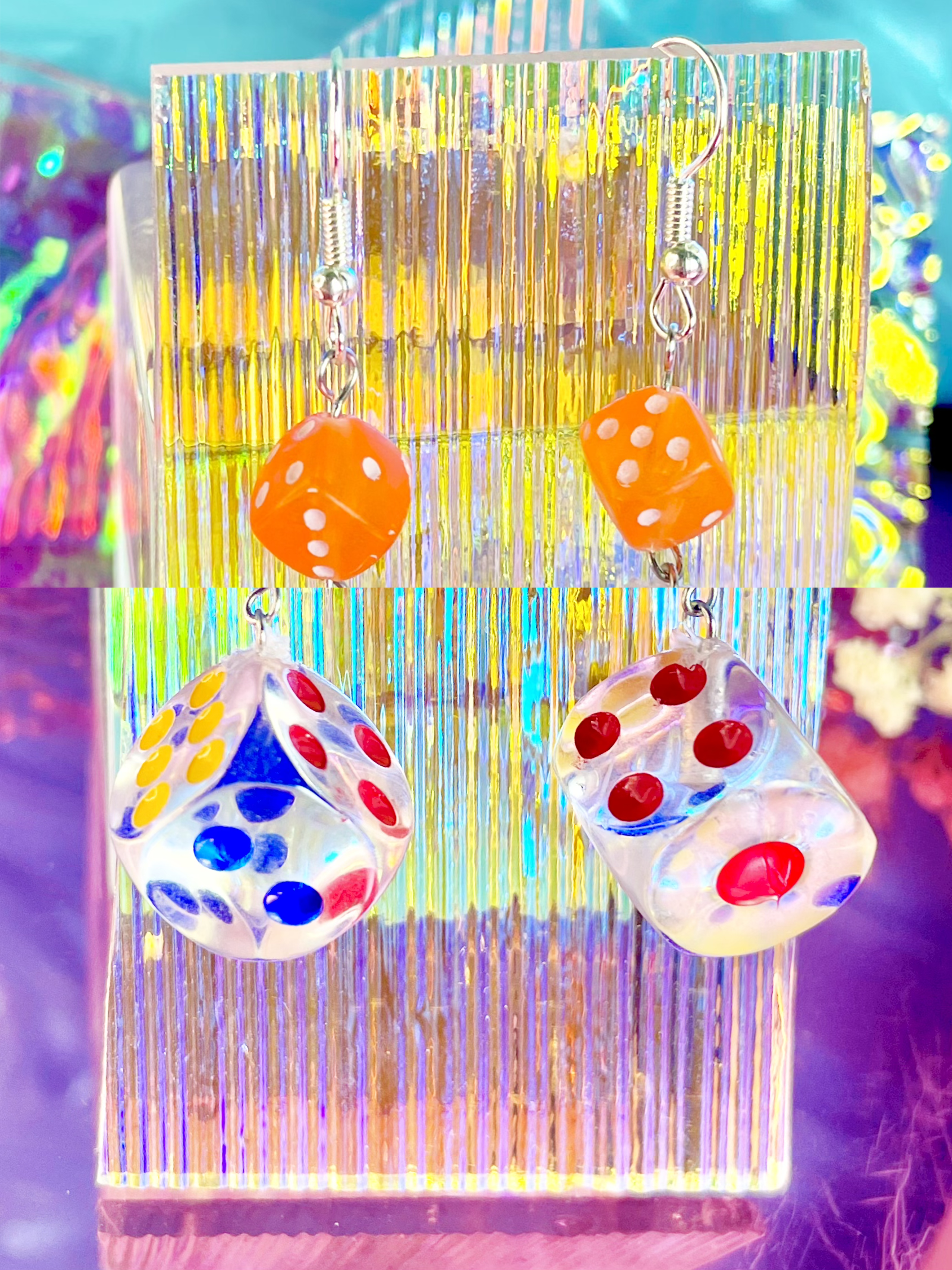 Clear Dice Earrings