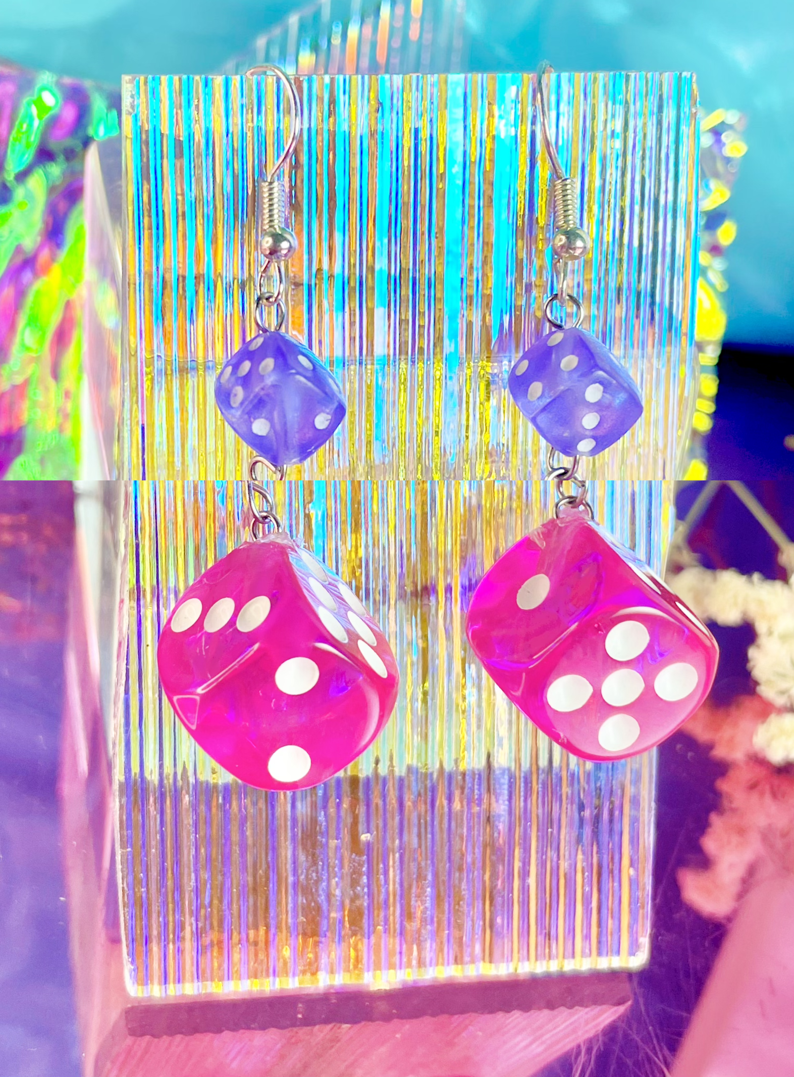 Hot Pink Dice Earrings