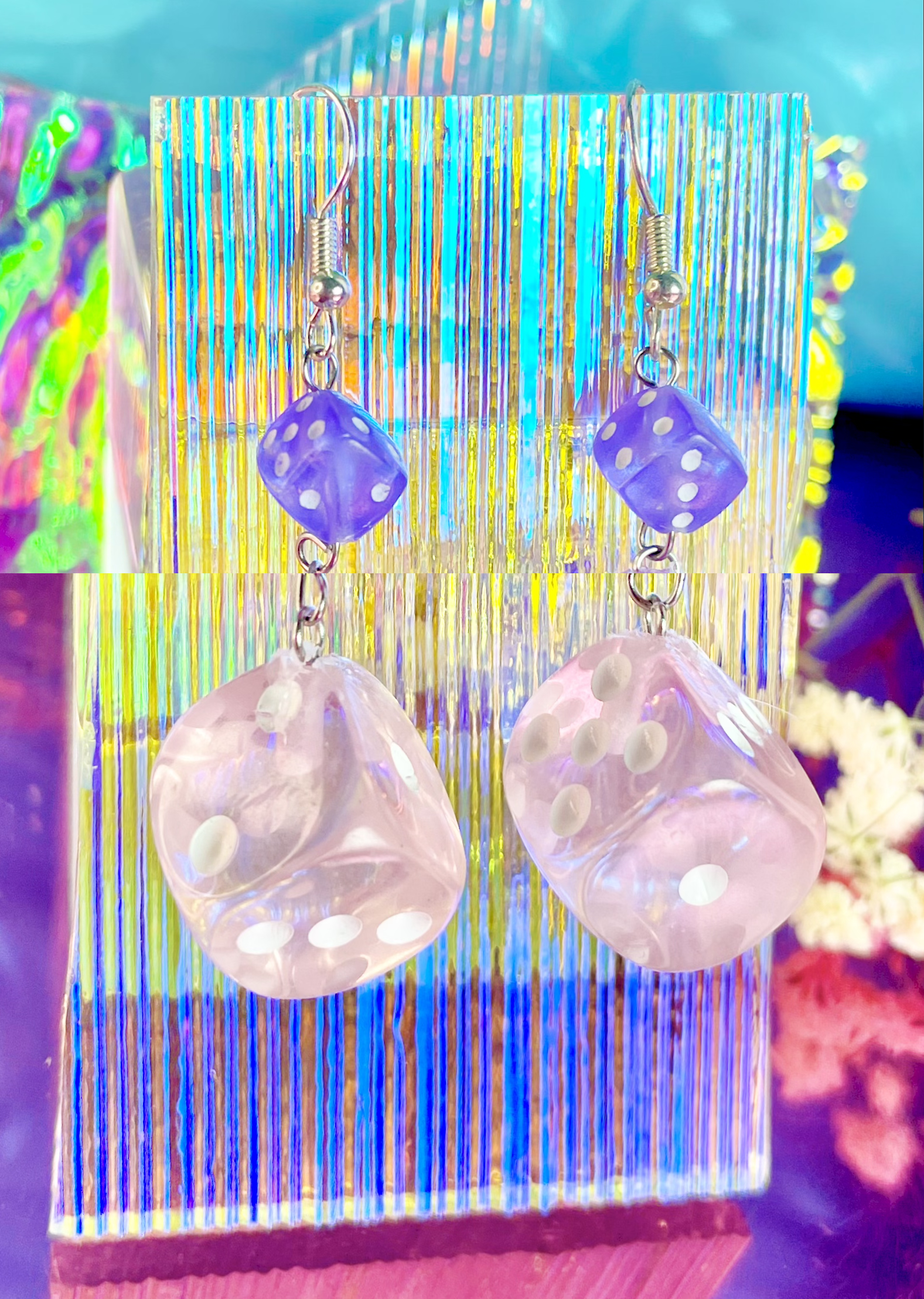 Sugar Pink Dice Earrings